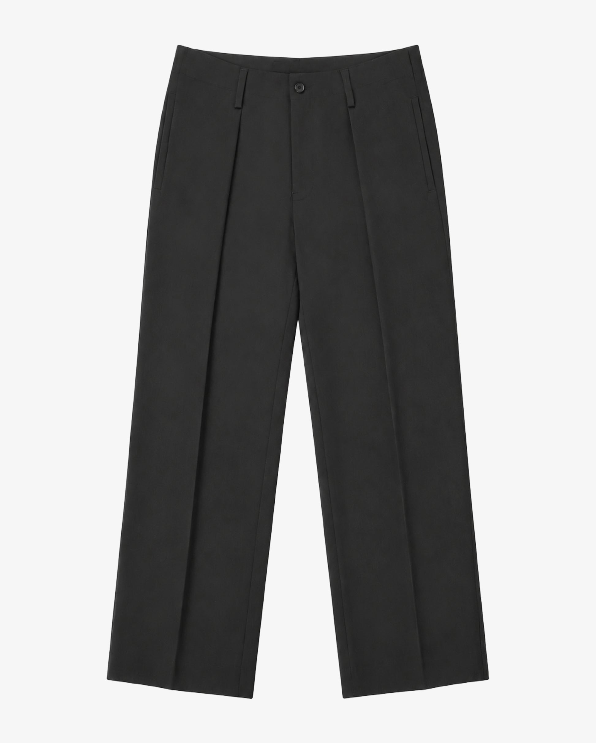 Wide Pleated Dress Trousers in Charcoal Herringbone