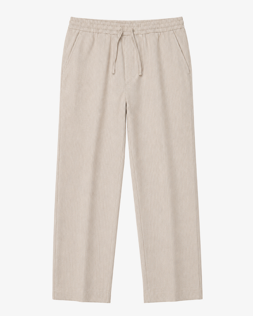 Beige and White Linen Trousers