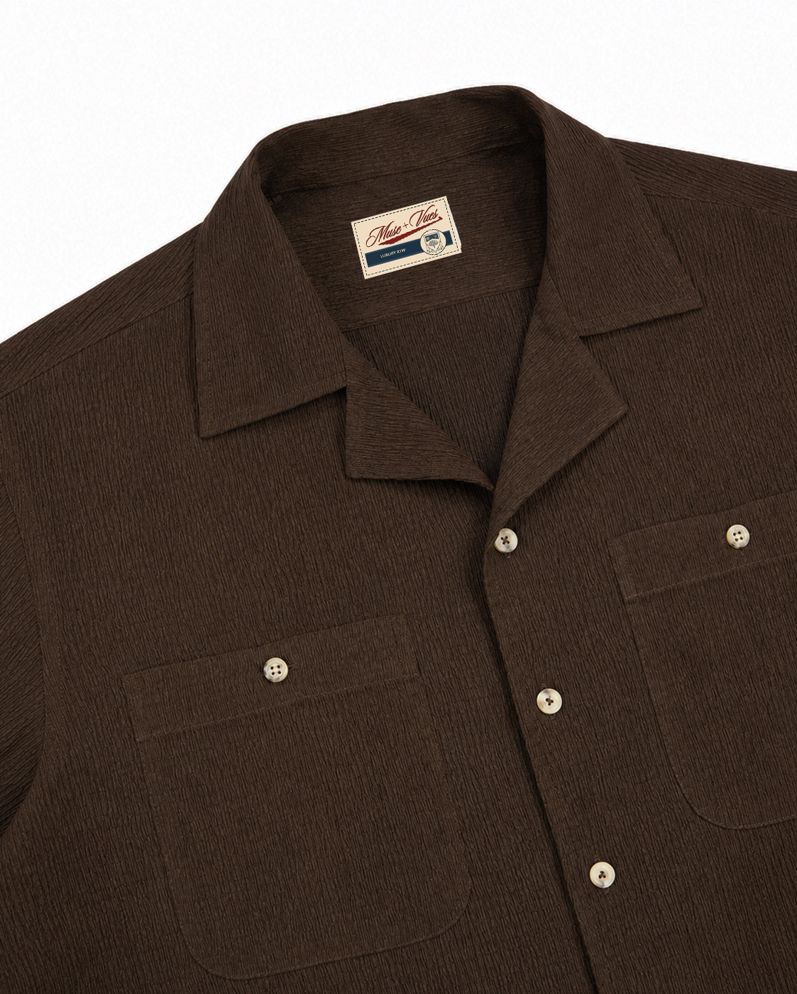 Crepe Camp Collar Shirt in Walnut brown