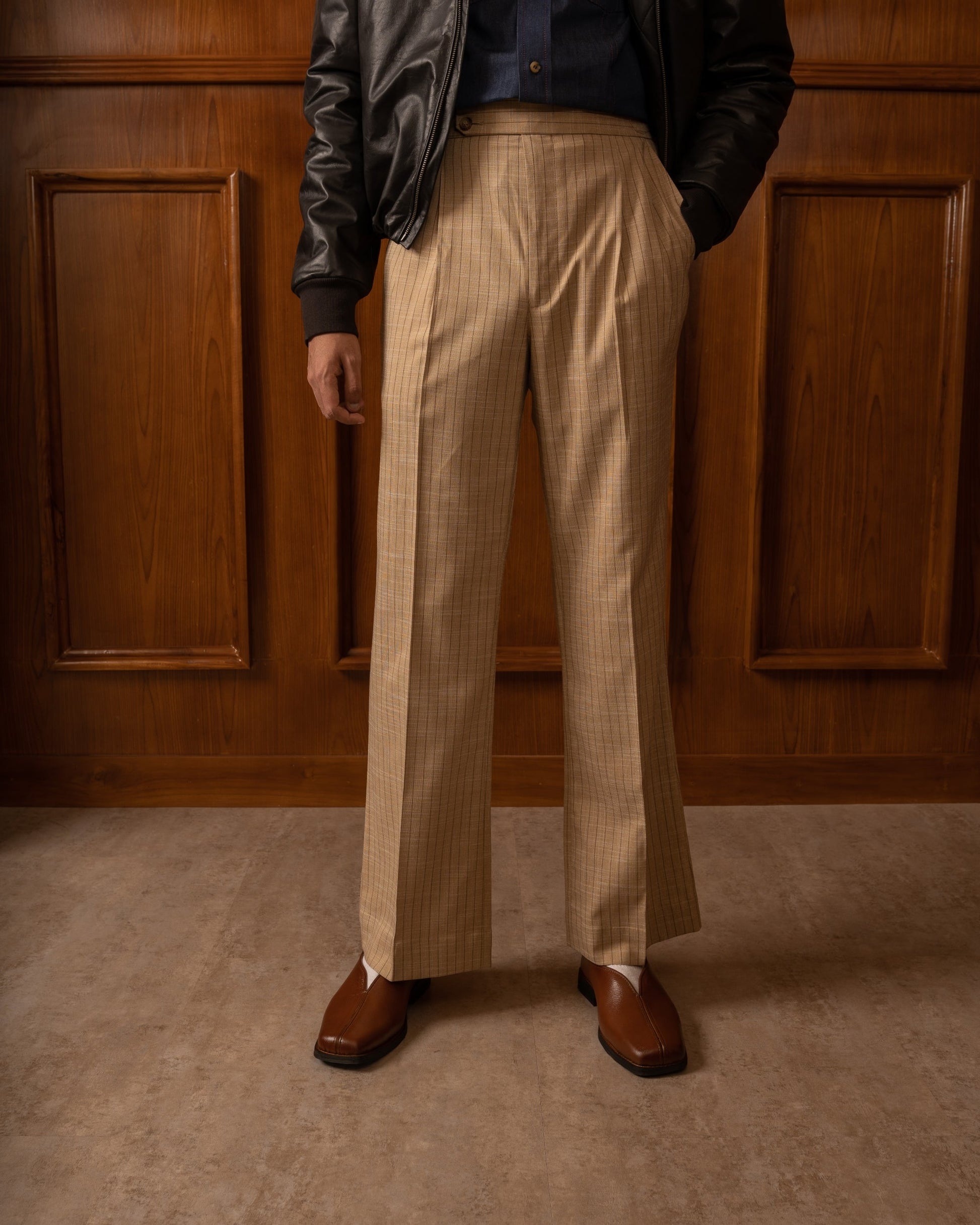 Cream Flare Cut Pinstripe Pants
