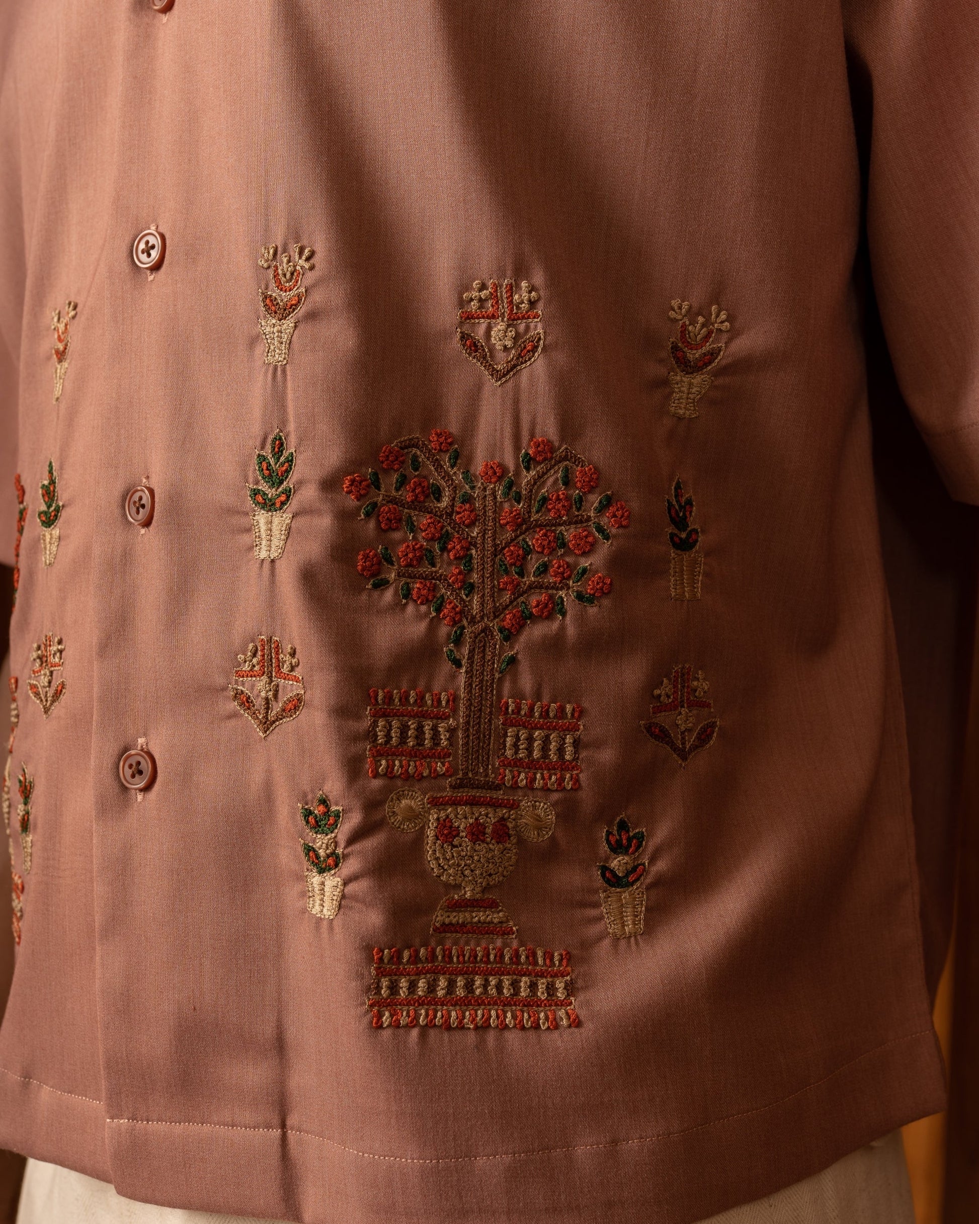 Boxy Cropped Mauve Embroidered Shirt