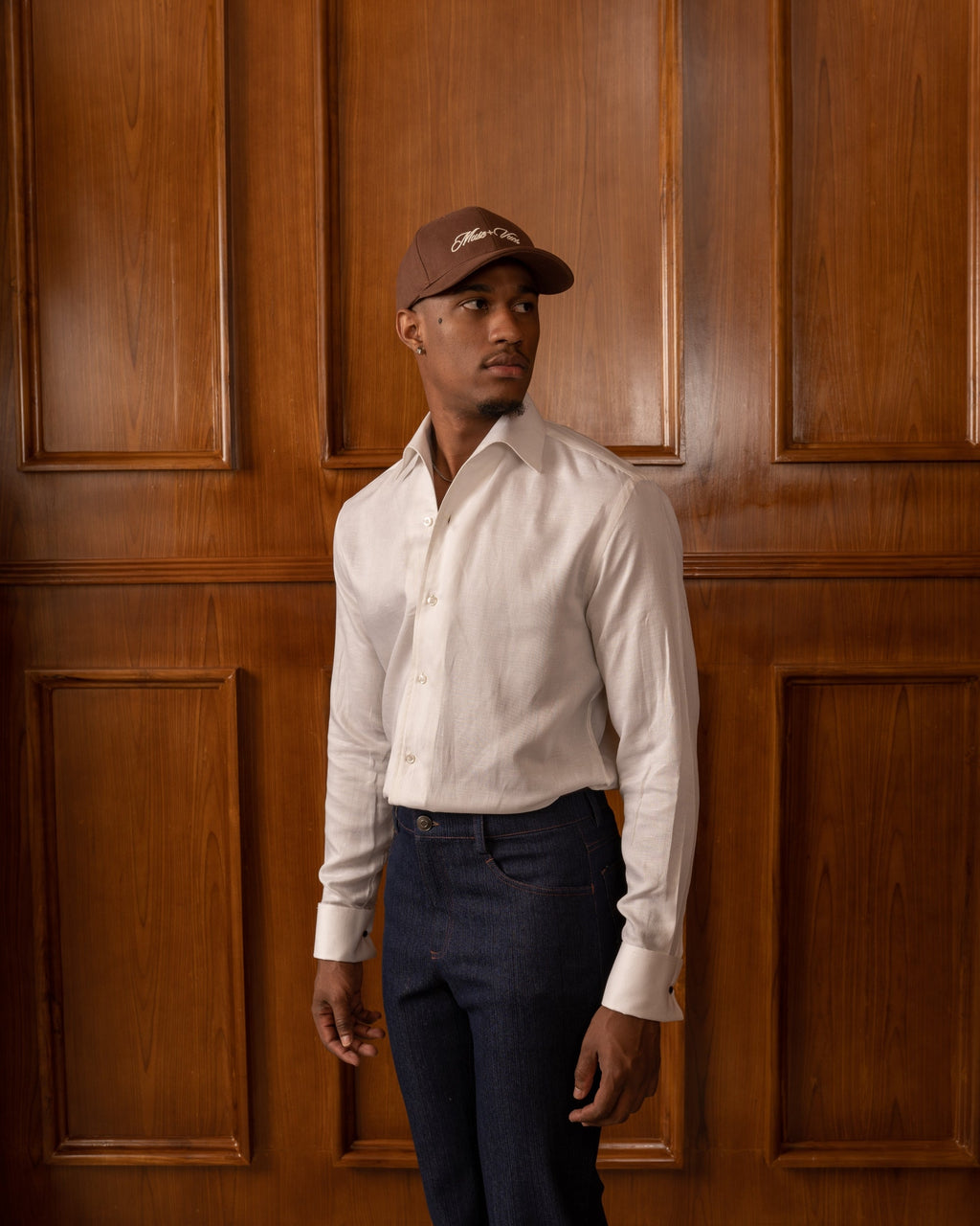Cream Textured Rolled Collar Shirt