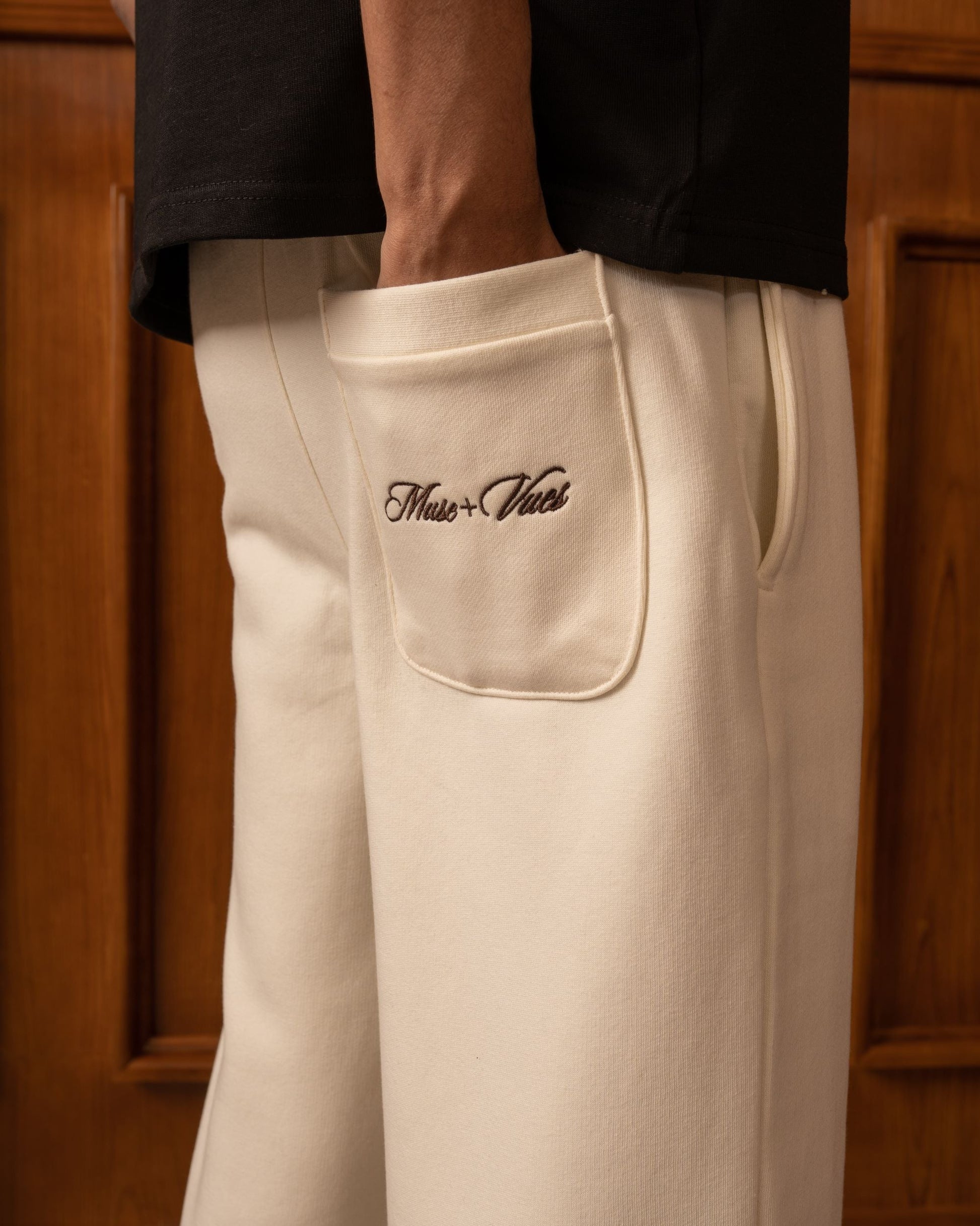 Cream Wide-Cut Lounge Pants