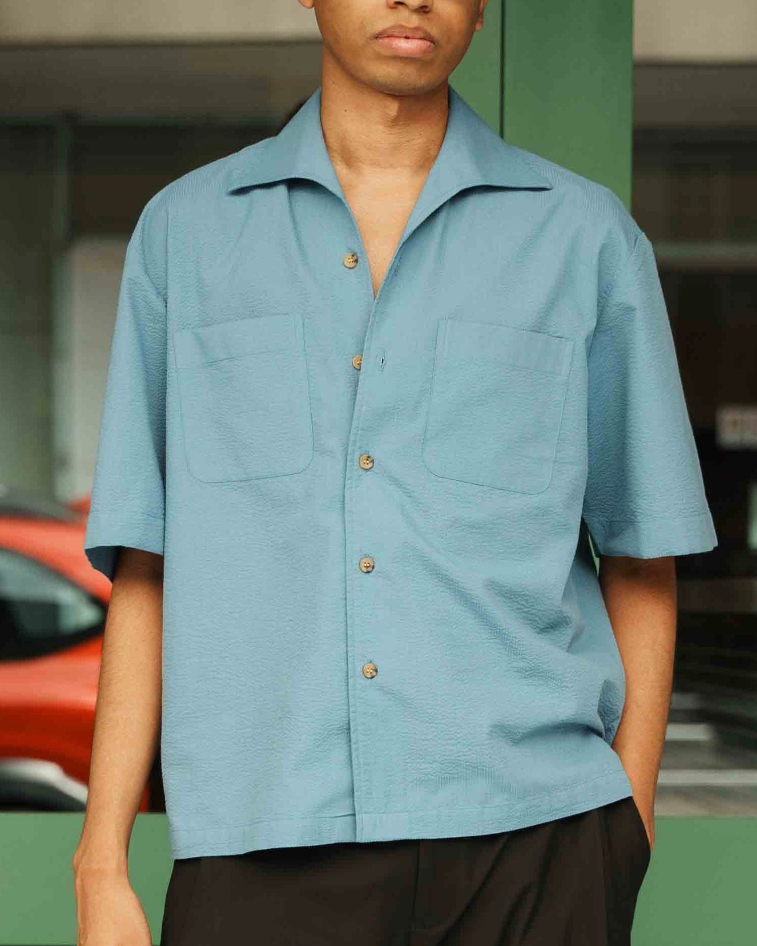 Blue Seersucker Shirt