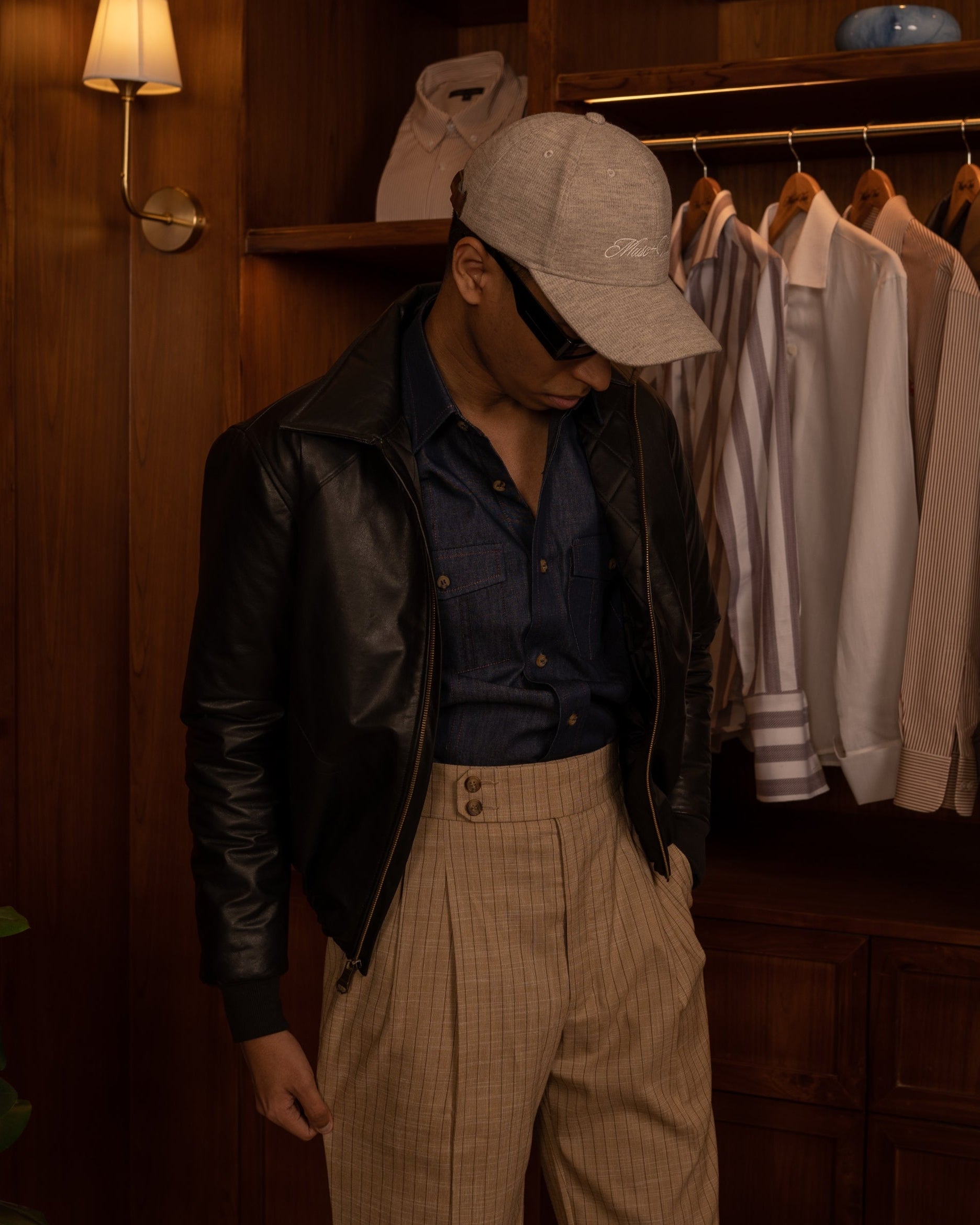 Cropped Leather Jacket in Black