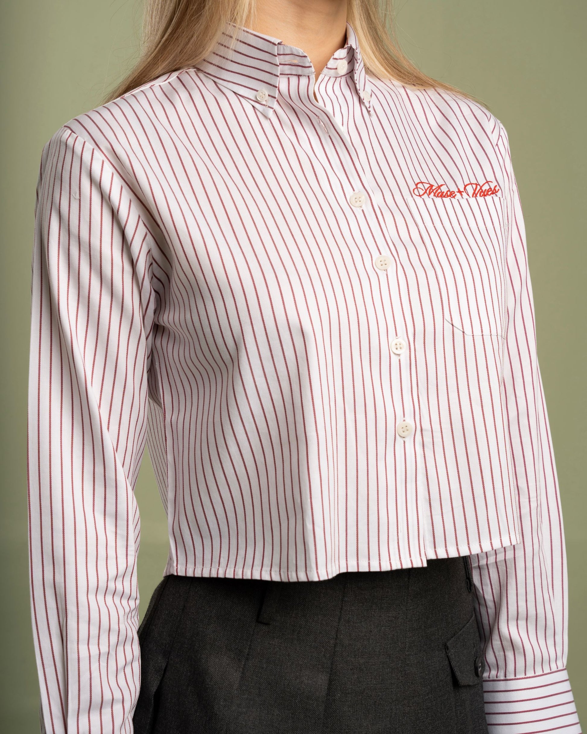 Red-White Cropped Stripe Shirt