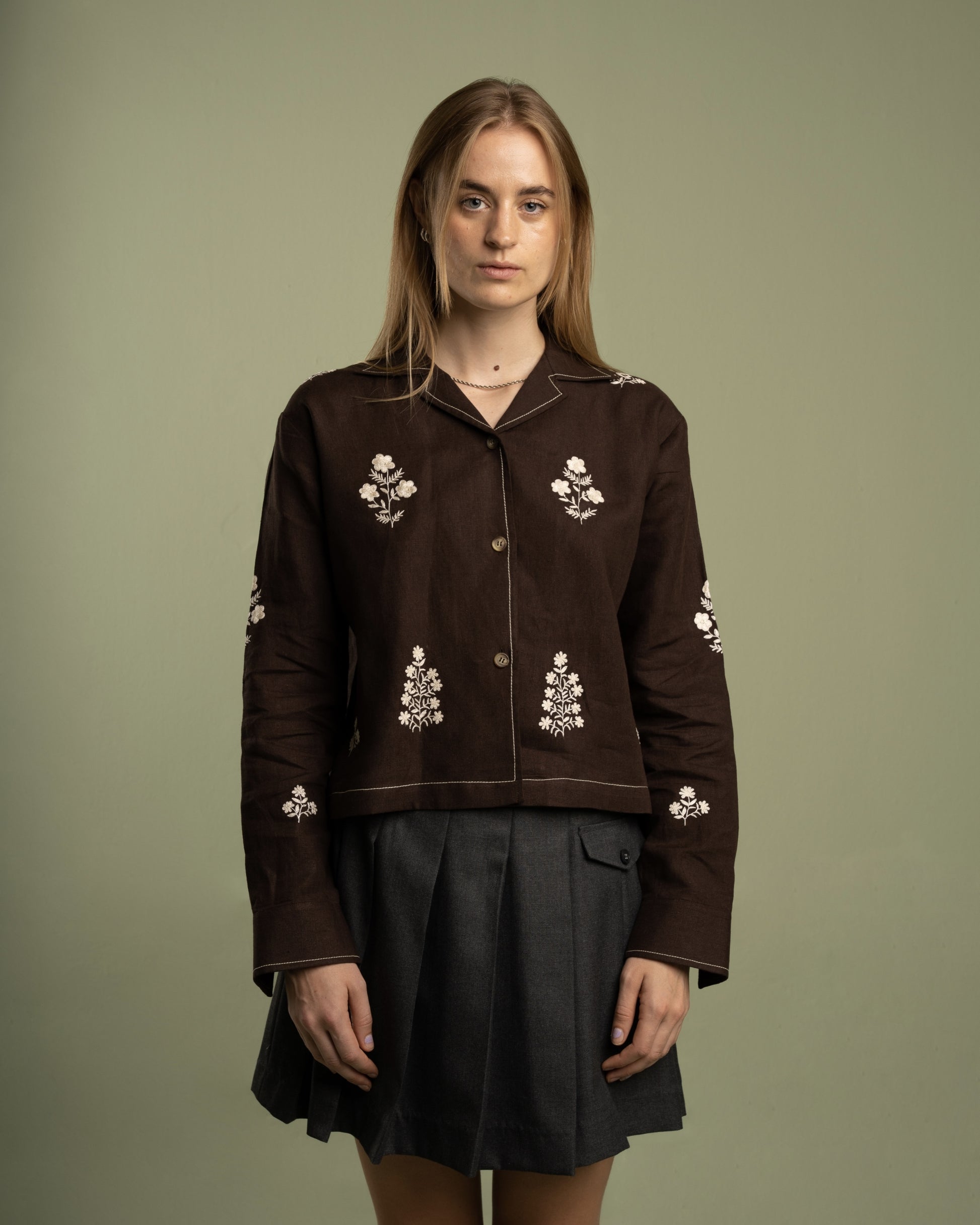 Brown Embroidered Shirt