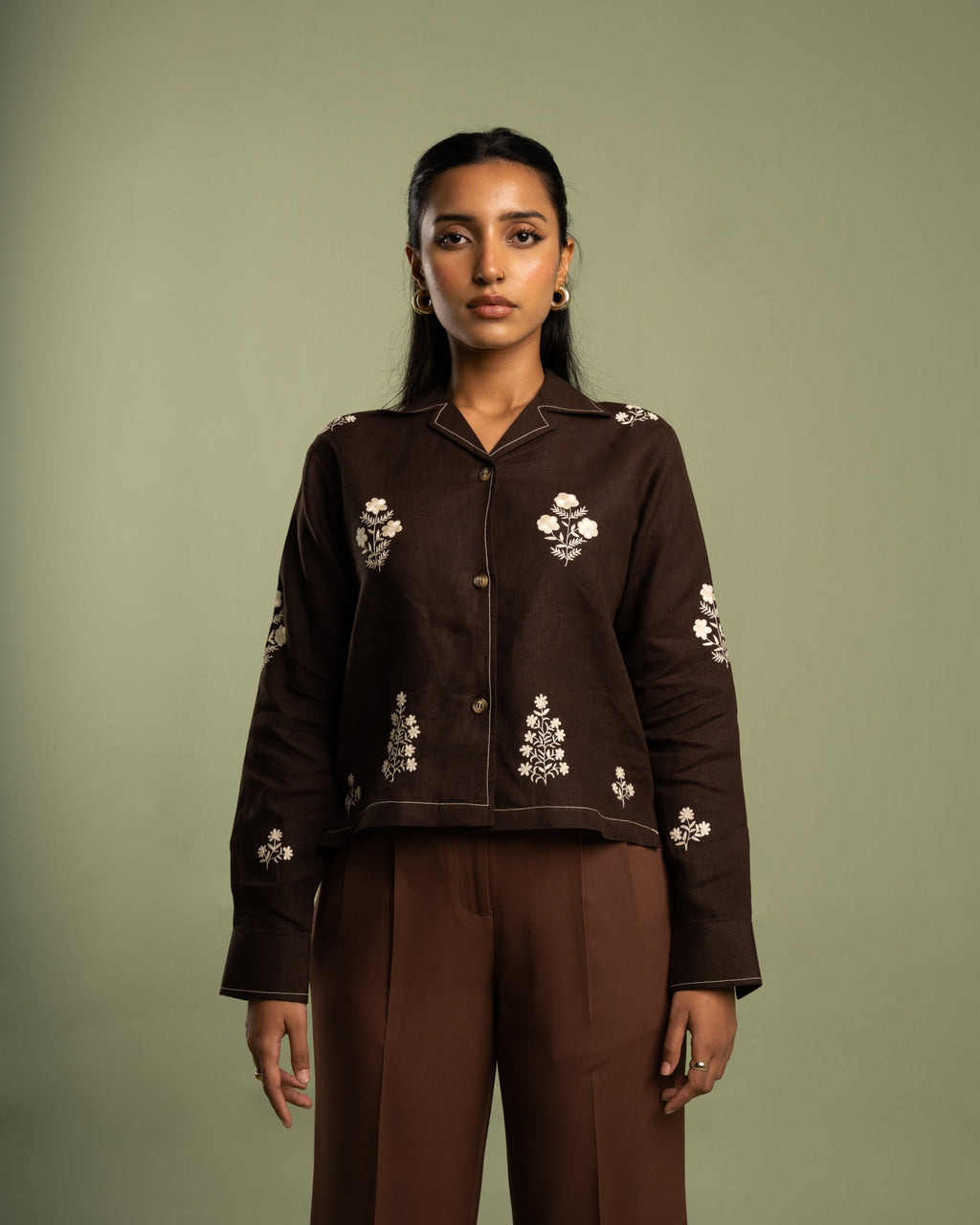 Brown Embroidered Shirt