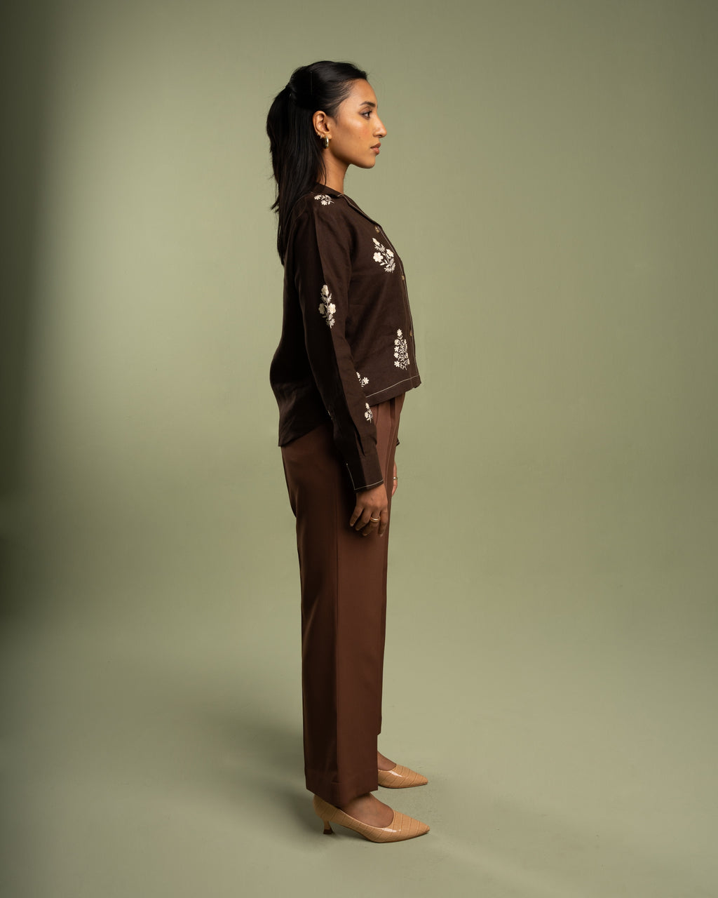 Brown Embroidered Shirt