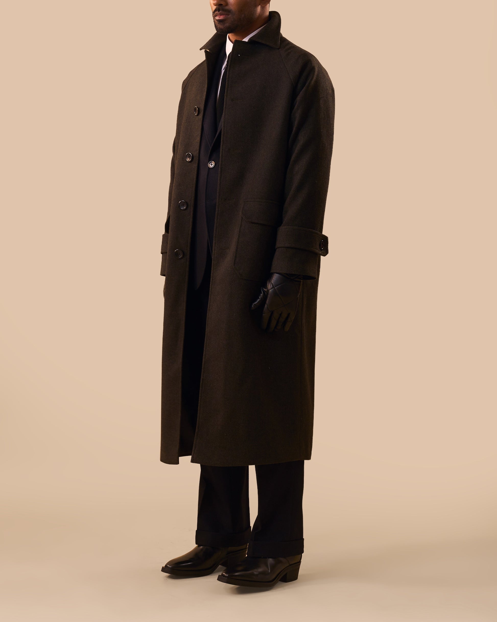 Moss-Green Wool Flannel Overcoat