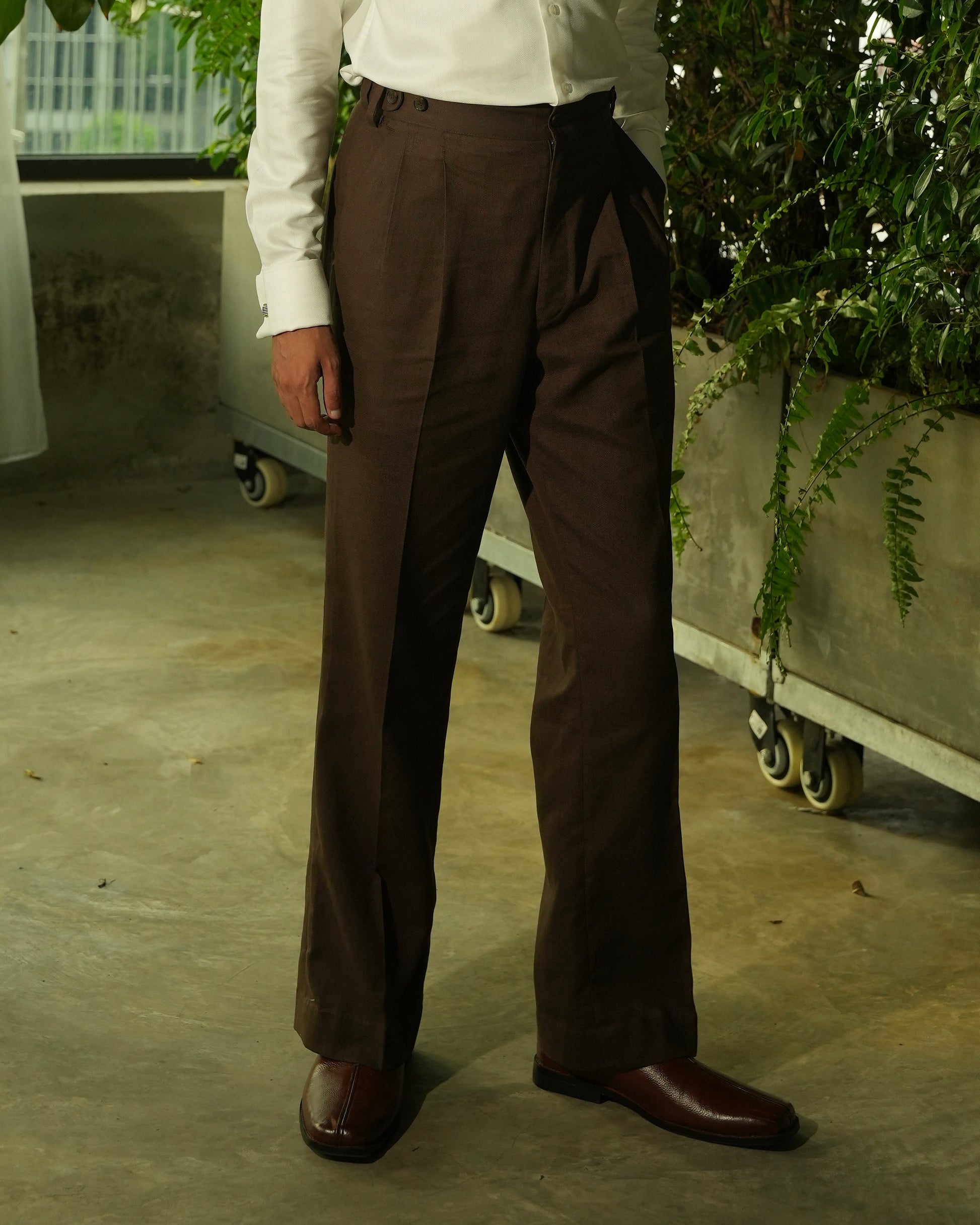 Brown Pleated Linen Pants