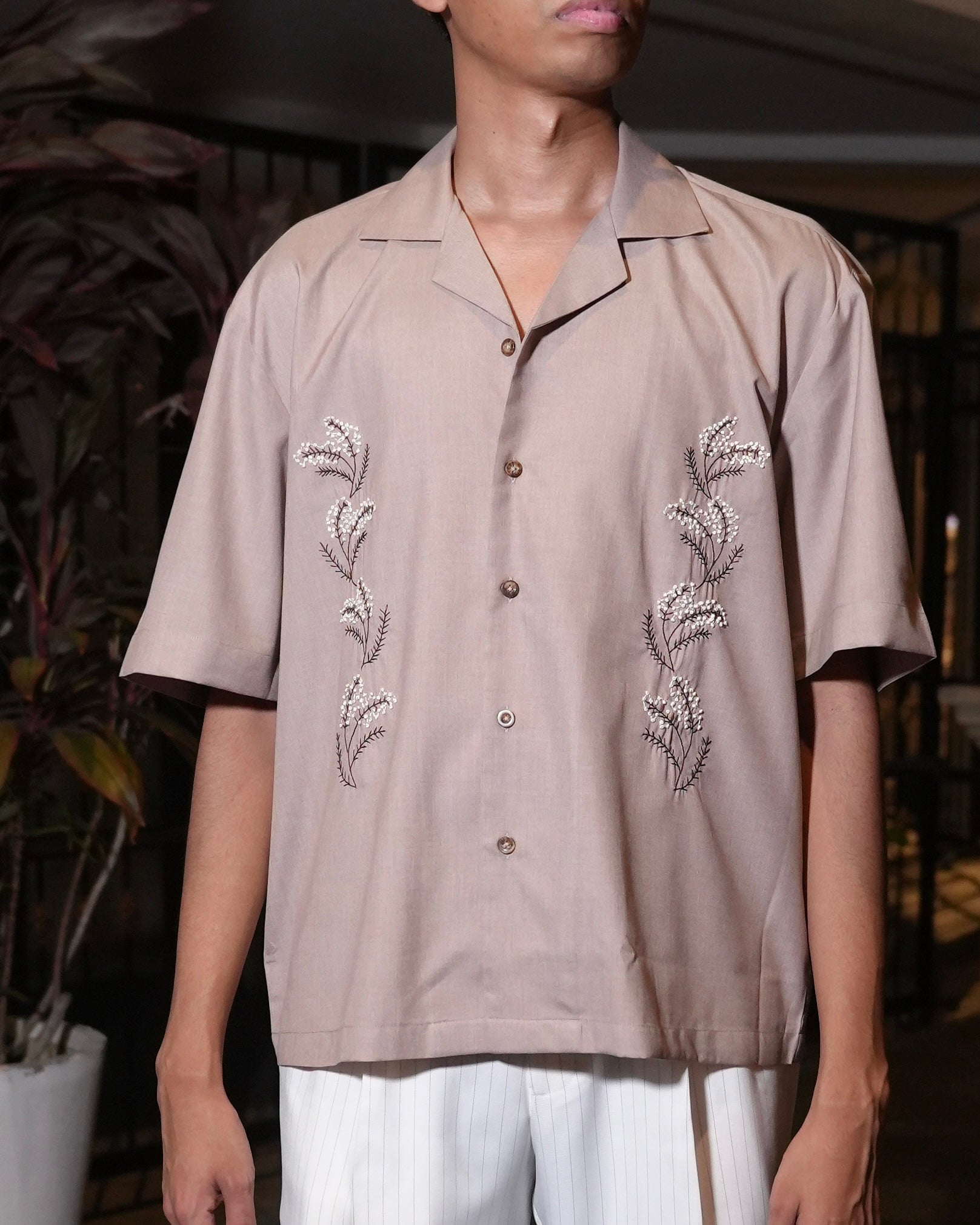 Taupe Embroidered Shirt