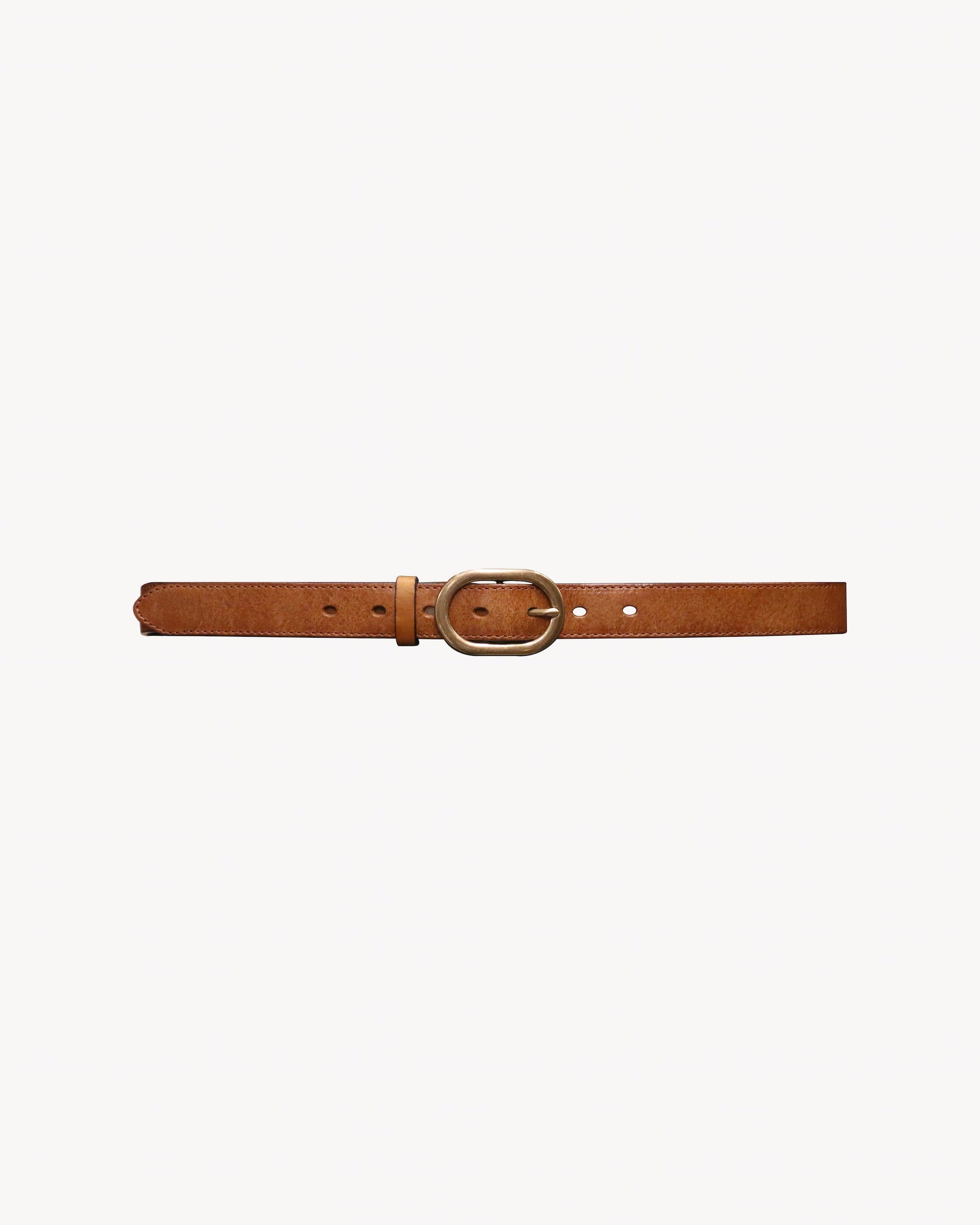 Tan Oval Buckle Full-Grain Leather Belt