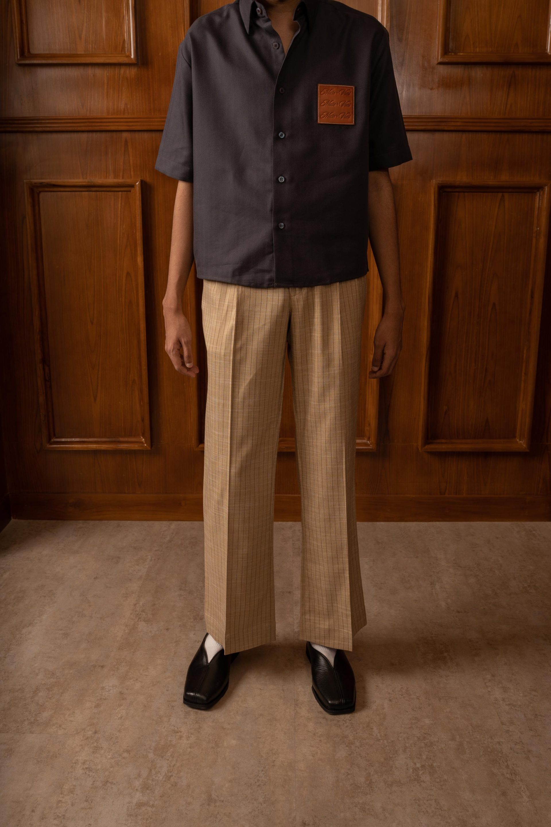 Cream Flare Cut Pinstripe Pants - Image 6